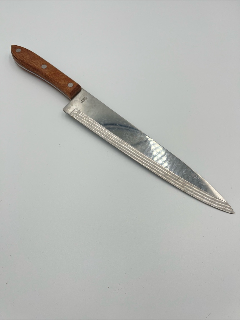 Vintage Japanese Stainless Steel Chef Slicing Knife Wood Handle 3 Rivets